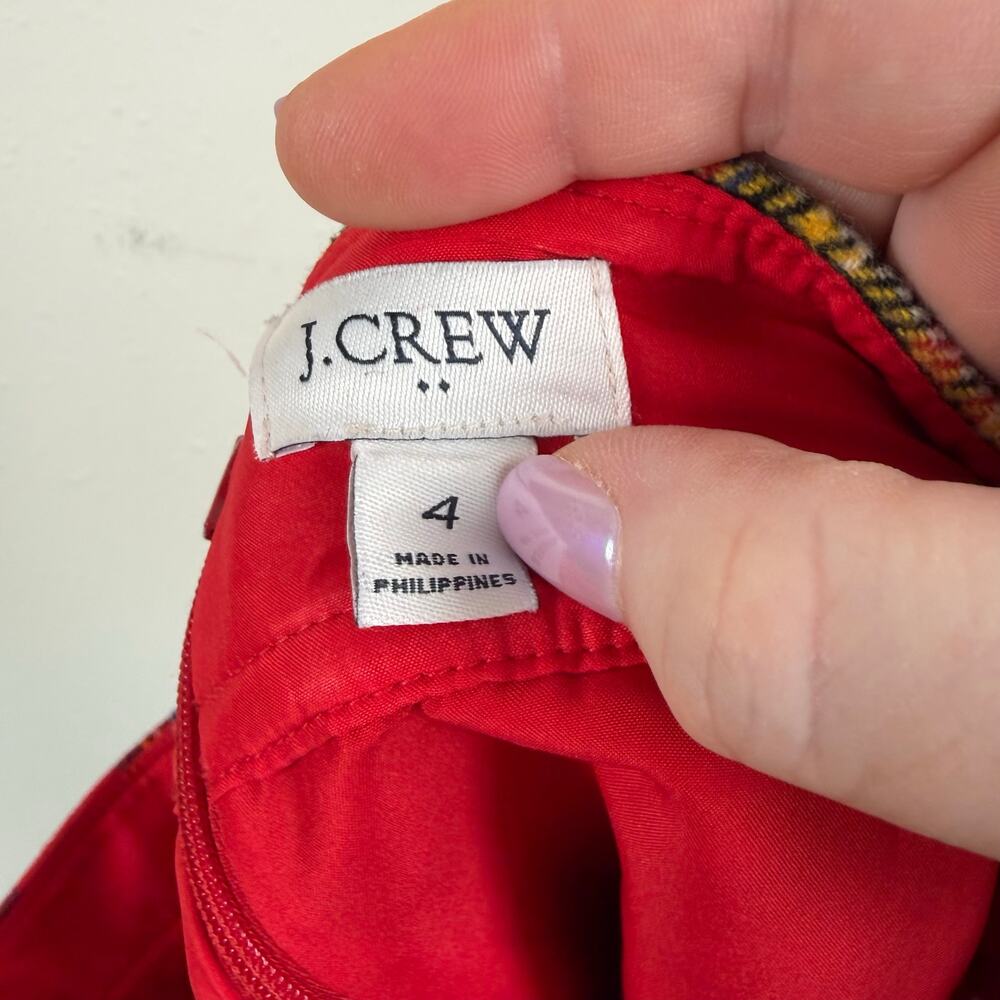 J. Crew Women Red Tartan Plaid Mini Skirt 4 Wool Blend A Line Preppy Academia - Picture 3 of 5